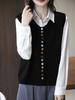 Chaleco de punto con cuello redondo y botones arcoíris estilo retro occidental para mujer, otoño e invierno 2024
