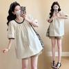 Mujeres embarazadas verano 2025 nuevo coreano manga abullonada color de contraste muñeca camisa top shorts para barriga traje de dos piezas