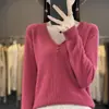Outono Inverno Botões Cor Sólida Suéter Malha Gola V Camada Base 2026 Roupa Externa Nova Feminina Misturado Lã Curta Solto