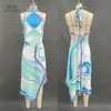 Conjunto de dos piezas de verano sexy con estampado, top satinado de amarre y falda para mujer, marca independiente, estilo nuevo 2026