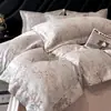 Conjunto de Roupa de Cama Jacquard de Algodão Puro 100S de Luxo Leve Quatro Peças Lençol Ultra Macio Capa de Edredom Cama 1,8m Quarto Principal Roupa de Cama Estilo Lençol com Elástico