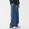 Jeans Azul Claro de Cintura Elástica para Hombre Talla Grande Sueltos Rectos Pierna Ancha Casual Versátil Longitud de Piso Cordón Pantalones Largos