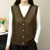 Cardigan Colete Tricotado sem Mangas com Decote em V Vazado, Nova Coleção Primavera e Outono 2026 para Mulheres, Peça de Roupa Externa Solta Versátil