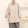 Camisa Japonesa Nueva de Otoño para Mujer Petite Holgada Moda Versátil Manga de Linterna Color Sólido Top