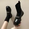 Botas de calcetín elásticas estilo británico Suela plana Adelgazantes Botines Cortos Botas de Mujer 2026 Nuevas Otoño/Invierno Con Felpa Botas tipo Martin Calzado de Mujer