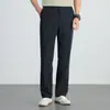 Calças masculinas de verão finas de seda gelada, casuais de negócios, retas, corte slim, resistentes a rugas, elásticas, versáteis
