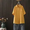2025 Verão Estilo Japonês Manga Curta Algodão Puro Dupla Camada Gaze de Algodão Tops Femininos Estampados Gola Lapela Casual Tamanho Grande Camisa