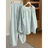 Nuevo conjunto de pijama para mujer estilo coreano, de manga larga, pierna larga, con encaje bonito y dulces estampados florales, pijama tipo cárdigan para mujer