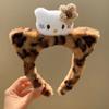 Faixa de Cabelo de Pelúcia para Lavar o Rosto e Maquiagem, Orelhas de Gato e Urso Fofas de Desenho Animado, Acessórios de Cabelo Femininos de Desenho Animado com Estampa de Leopardo, Novos Acessórios de Cabeça