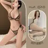 Lingerie Sexy Estampa de Leopardo Confortável Puro Desejo Alça no Pescoço Lingerie Roupa de Dormir Conjunto Feminino Lingerie Erótica Sedução