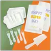 Plato de Cena Desechable para Pastel con Cuchillo y Tenedor, Juego en Bolsa de Papel, Plato de Papel de Cumpleaños, Bandeja para Hornear Espesa de Grado Alimenticio, Vajilla