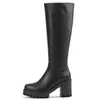 Botas femininas de outono e inverno, bico redondo, salto alto, de travessia de fronteira, botas de moda com sola grossa, salto quadrado antiderrapante, botas femininas de tamanho grande, botas de cano alto de cor sólida