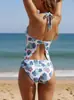 Comercio Exterior 2026 Nuevo Moda Europea y Americana Sexy Traje de Baño de Tres Piezas Estampado Brasileño Conservador Falda Larga Traje de Baño con Abertura para Mujeres