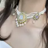 Estilo Palacio Retro Collar de Perlas Collar de Flor de Diamante Novia Vestido de Boda Dama de Honor Gargantilla Pendientes