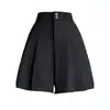 Shorts de Alfaiataria de Cintura Alta para Mulheres, Calças de Cinco Pontos Petite, Calças Saia Plissada Outono 2027, Calças de Corte A, Calças Largas Pretas para Mulheres