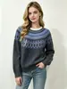 Venta al por mayor de fábrica de origen directo transfronterizo, suéter jacquard estilo Fair Isle europeo y americano para mujer, tejido de punto de cuello redondo para otoño e invierno, top holgado