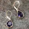 Pendientes de Cristal Morado Populares con Forma de Gota de Agua Transfronterizos para Mujer, Clips para Orejas Estilo Lujo Ligero Dorado Champagne, Pendientes de Estilo Retro Europeo y Americano
