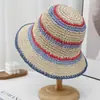 Chapéu de Pescador de Palha Listrado Feito à Mão Chapéu de Sol de Verão Feminino Chapéu de Sol de Praia para Viagem Chapéu Grande de Palha Combinando Cores