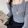 Elegante Peine Pequeño Coreano Colgante de Cadena Negra de Acero de Titanio para Mujer, Accesorio de Cadena Larga para Suéter