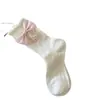 Calcetines Blancos para Mujer, Estilo Coreano, Calcetines de Media Pantorrilla Resistentes con Lazo de Perla, Calcetines Dulces con Volante de Encaje en el Borde, Calcetines Lolita