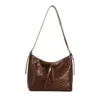 2026 Outono Estilo Coreano Ins Retrô Bolsa de Palha Tecida Grande Capacidade Bolsa de Ombro Bolsa de Ombro Estilo Férias Bolsa de Praia Feminina