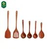 [Grado Alimenticio] Set Retro de Espátula y Cuchara de Ébano, Utensilios de Cocina Especiales de Madera con Mango Largo para Sartenes Antiadherentes, Doméstico sin Pintura