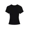 Tops Básicos Sexys Europeus e Americanos de Cor Lisa com Fio Cruzado Camisetas Sexys de Manga Curta com Gola Redonda Pequena Estilo Kardashian Europeu e Americano