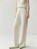 Calça Wide Leg Feminina Nova Outono e Inverno 2025 Reta Cintura Alta Casual Torção Lateral Caimento Elástico na Cintura Calça Longa