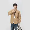 Camisa de Algodão Puro Lavada de Manga Longa para Homens, Primavera e Outono 2026 Novo Estilo Coreano Solta Casual Bonita Camisa Jaqueta com Lapela