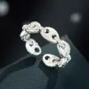 Anillo Abierto de Cadena Cepillada de Alta Gama, Anillo Ajustable de Nariz de Cerdo con Circonitas Microincrustadas, de Moda y Versátil, Anillo para el Dedo Índice