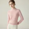 Suéter de punto 100% cachemir puro de cuello alto medio para mujer, nueva capa base ajustada otoño/invierno, elegante y con estilo para el trabajo