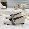 Sapatos baixos de couro bordados requintados e elegantes, sapatos de salto alto estilo francês com bico redondo, modelo Mary Jane de bailarina, novo verão 2026