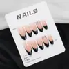 Uñas postizas desmontables con forma de almendra, tendencia de TikTok, con bloques de color sencillos, estilo francés, ideales para otoño e invierno.