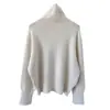 Suéter de Gola Alta Macio e Ceroso Feminino Outono e Inverno Novo Solto Simples Versátil Pulôver Cor Sólida Roupa Externa Top de Tricô Preguiçoso