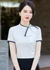 Camisa blanca profesional de cuello mao pequeño para mujer, manga corta, ropa de trabajo de verano, nueva, ajustada, adelgazante, camisa interior