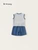 Roupa Infantil Yubao Roupa de Verão para Meninos Terno Simples Gola Redonda Regata Sem Mangas Cor Sólida Casual Shorts com Letras Conjunto de Duas Peças
