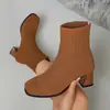 Botas de calcetín de media pantorrilla Otoño/Invierno 2026, Botines de punto, Botines con tacón grueso que aumentan la altura, Botas de mujer a la moda, versátiles, de talla grande, transfronterizas