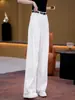 Jeans blancos de estilo americano de talla grande con pliegues y pierna ancha para mujer, nuevos, finos para principios de otoño, de cintura alta, holgados, hasta el suelo