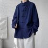 Camisa de Lino con Botones Estilo Chino para Hombre de Manga Larga Chaqueta Mandarín Estilo Chino Hanfu Abrigo Tang Talla Extra Abrigo Oversize para Hombre