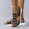 Novedad Estilo Comercio Exterior Talla Grande Doble Hueco Sandalias Planas para Mujer, Transfronterizas Retro Casual Ligeras Sandalias de Playa para Mujer