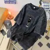 Camiseta de Manga Corta Lavada para Hombre Estilo Americano Verano Algodón Puro Vintage Top para Pareja Ins Hip-hop Camiseta de Media Manga