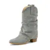 Botas vaqueras de gamuza para mujer con tacón alto, slip-on, en colores caramelo, de media caña, botines