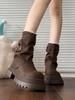 Botines Martin Marrones de Suela Gruesa para Mujer, Nuevo Estilo Primavera y Otoño 2026, Botines que Aumentan la Altura, Botines Cortos Versátiles de Estilo Británico