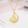 Collar de Conejo Femenino Benmingnian Incrustado con Jade Hetian Cadena para Clavícula Hebilla Segura Regalo Seguro Mejor Amiga 2023 Nuevo