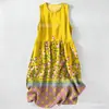 Vestido Casual de Algodón Puro con Estampado Digital Nuevo Transfronterizo, Cuello Redondo, Sin Mangas, Largo Medio, para Mujer, Verano en la Playa