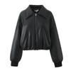 Ropa de Mujer Estilo Europeo y Americano 2024 Otoño e Invierno Nuevo Retro Suelto Solapa Algodón Pan Chaqueta de Motociclista Corta de Cuero PU