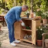 Armário de armazenamento de ferramentas externo feito de madeira maciça, à prova d'água e resistente ao sol, caixa de armazenamento de jardim feita sob medida, suporte auxiliar para flores para plantar plantas