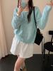 Novo Suéter de Tricô Falso Duas Peças Estilo Suave de Outono Inicial Feminino Solto Gola Redonda Jaqueta Top Casual Japonês e Coreano