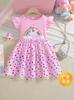 Vestido de Princesa Unicornio Pony de Dibujos Animados de Verano Personalizado para Niñas, Lindo Algodón Malla Falda A-Line Mangas Cortas