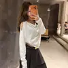 Camiseta gola alta manga longa ombro a ombro da moda para mulheres, novo top estiloso soltinho emagrecedor versátil outono 2026